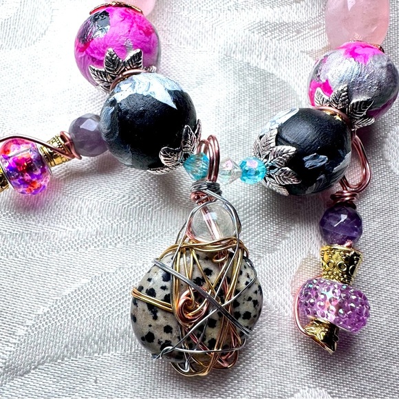 Hand Painted Wooden Beads Charms Crystal Handmade Bracelet OOAK Stackable 6-7 - Picture 3 of 11